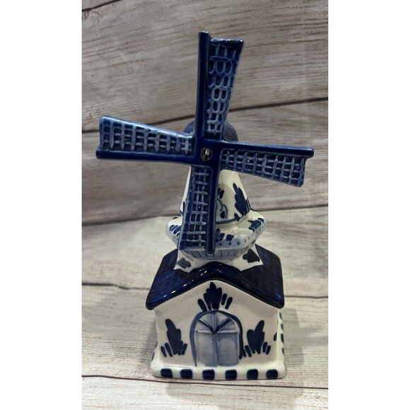 Porcelain Glass Blue And White Windmill 6” - Picture 1 of 7